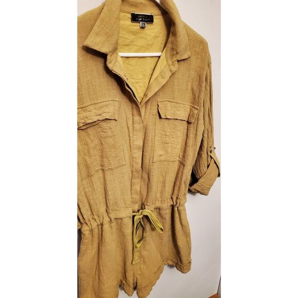 Blue Blush Linen Gauze Camel Women's Romper Button Up Lightweight BoHo Size L - Picture 2 of 8